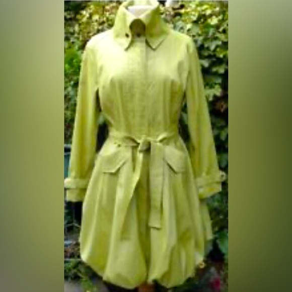 SAMUEL DONG Sz L Bubble Hem High Collar Belted Pockets Buckle At Sleeves Coat - Picture 1 of 11